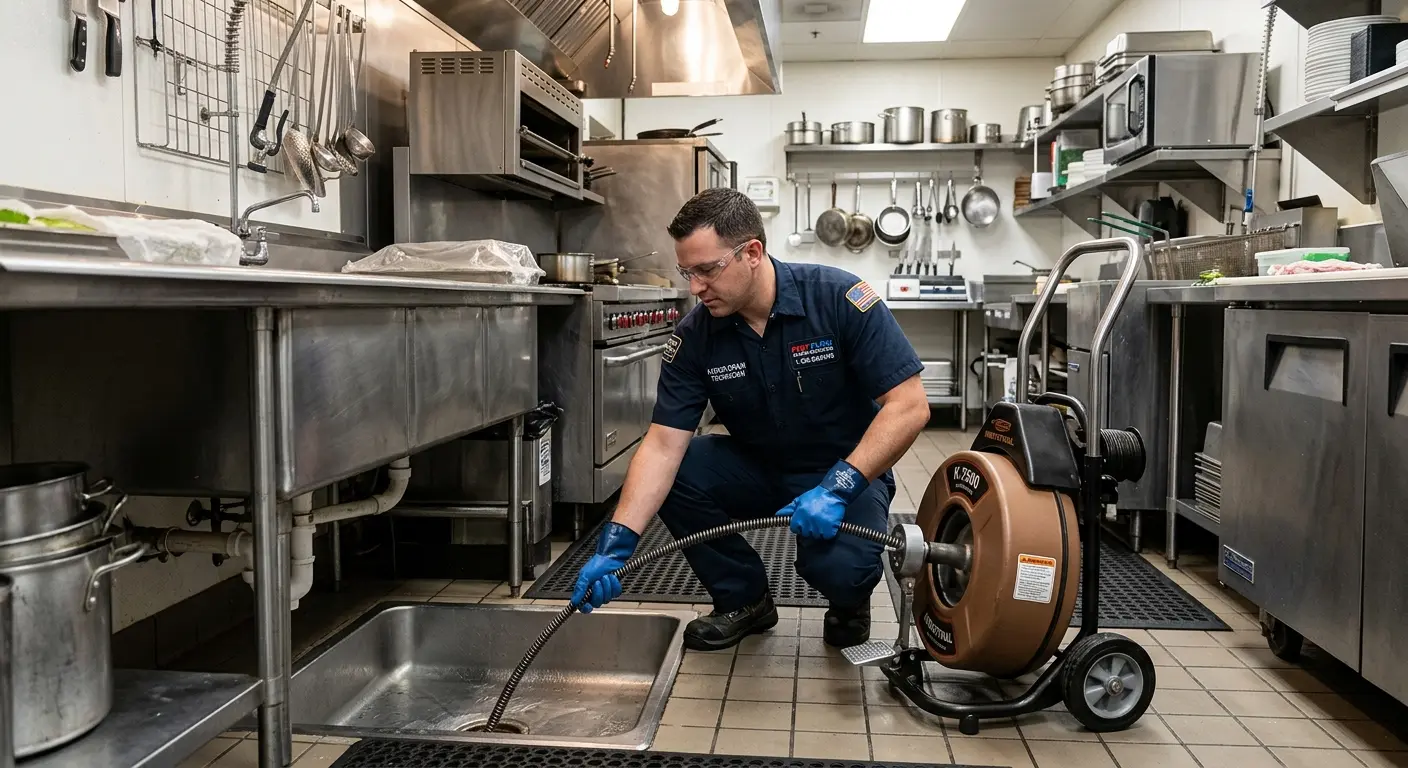 Commercial drain cleaning service in a restaurant kitchen in Milton-Freewater