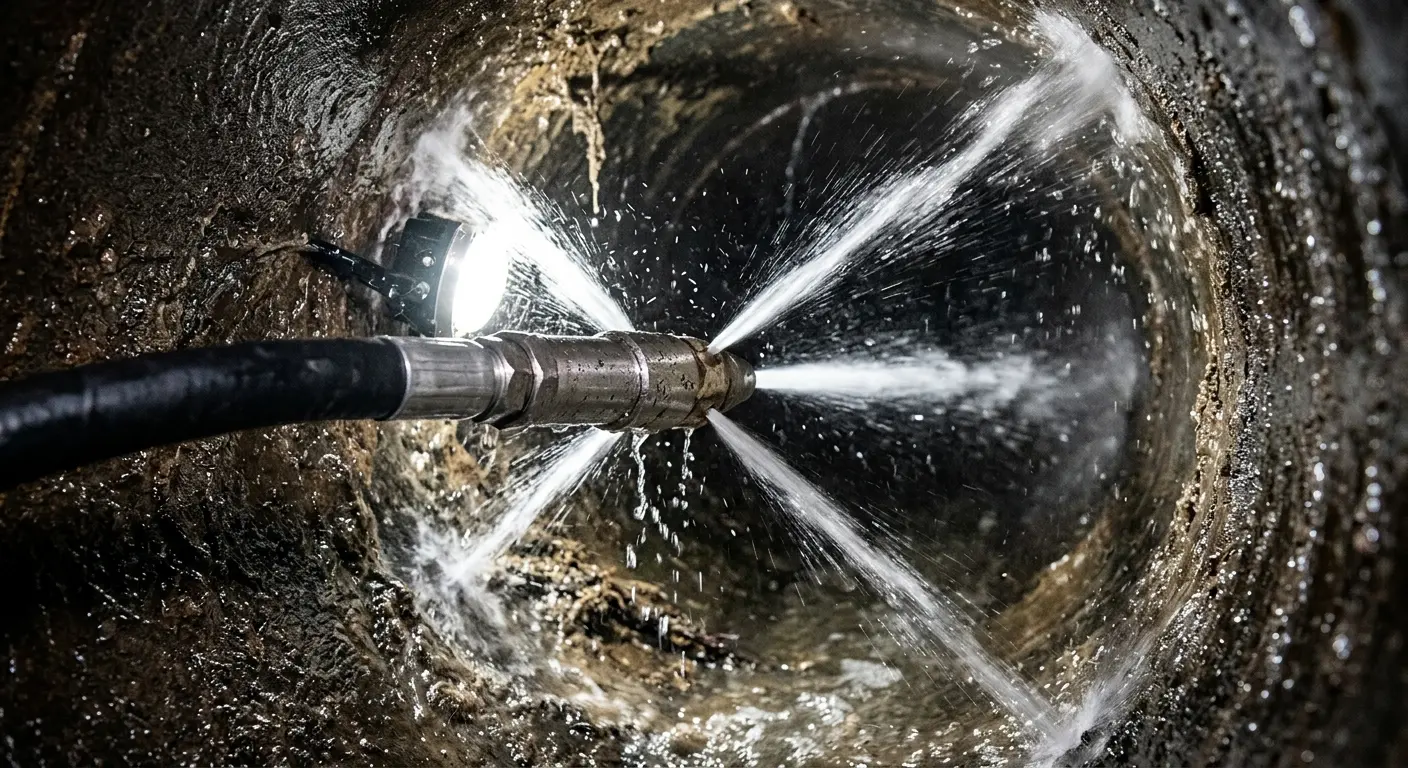 High-pressure hydro jetting nozzle cleaning sewer pipe for Sewer Cleanout in Milton-Freewater